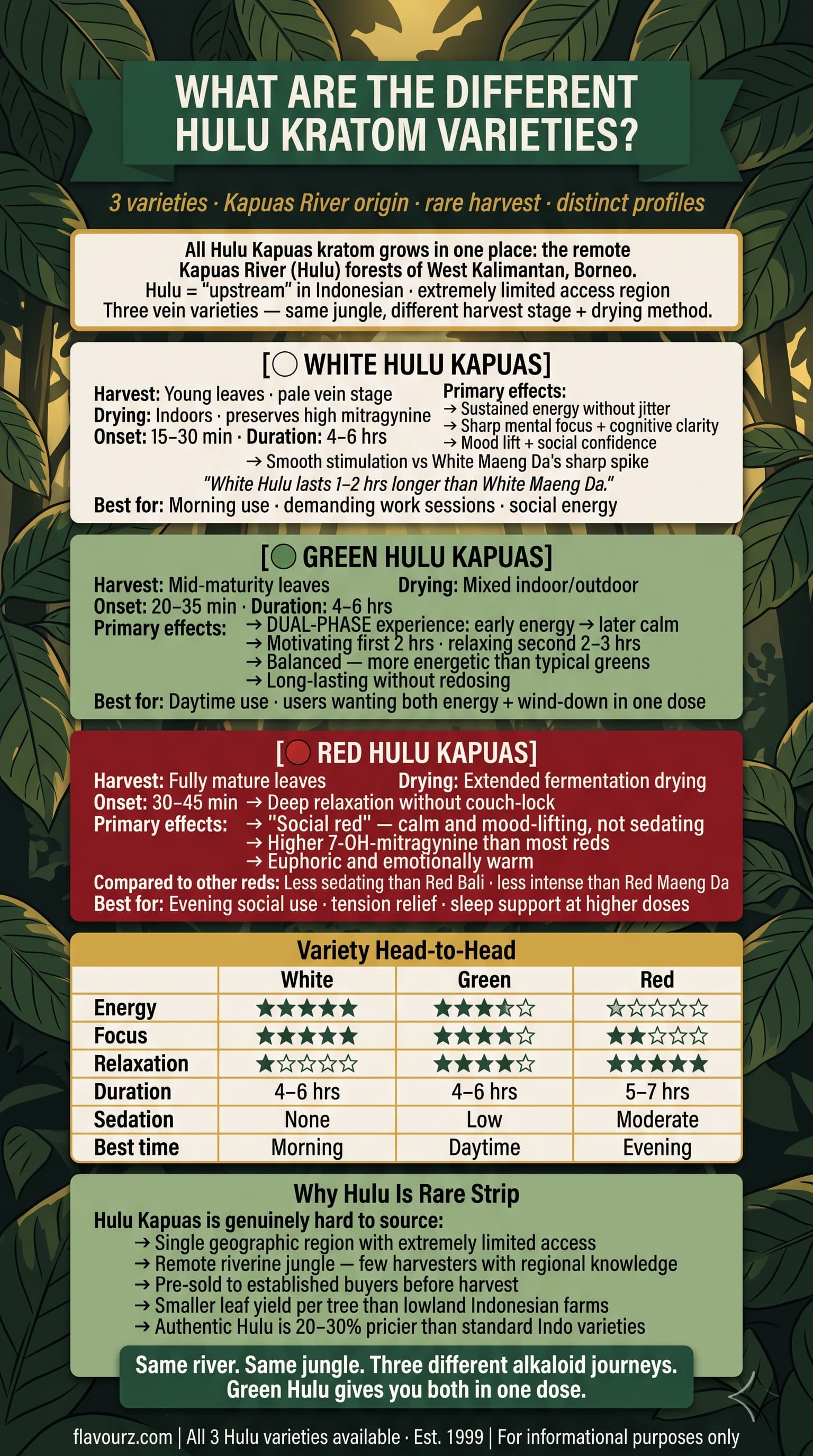 infographic for What Are the Different Hulu Kratom Varieties